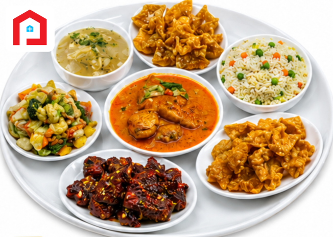 Thai Soup / Thai Clear Soup  Crispy Fried Wonthon ,Vegetable Fried Rice, Creamy Chicken with Curry Sauce, Chinese Vegetable, King Kacchi Chicken