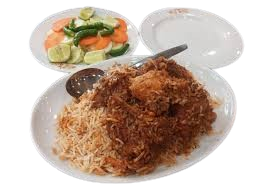 Basmati kacchi, Salad, Chutney, Borhani