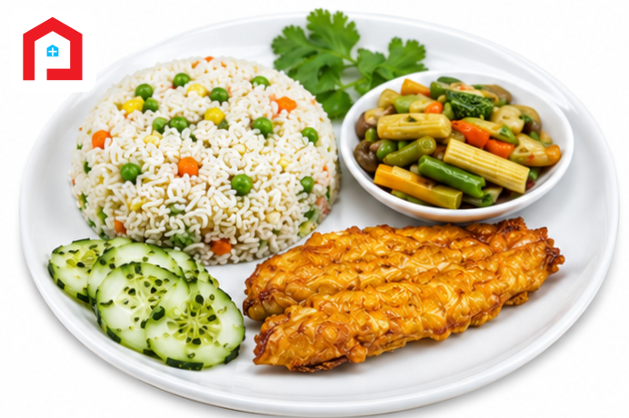 Vegetable Fried Rice , Crispy Grilled/Fried Dory Fish, Thai Vegetables ,Thai Cucumber Salad।