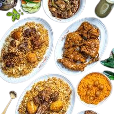 Basmati kacchi, Chicken Rost, Salad, Chutney