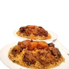 Basmati kacchi, Chicken Fry Caram, Salad, Chutney