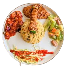 Grill Chicken Leg 1pcs  satte Vegetables/thai vegetables soft Drinks /water